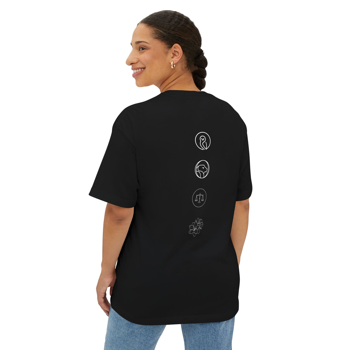 Unisex Oversized Boxy Tee - Wisdom, Courage, Justice, Temperance