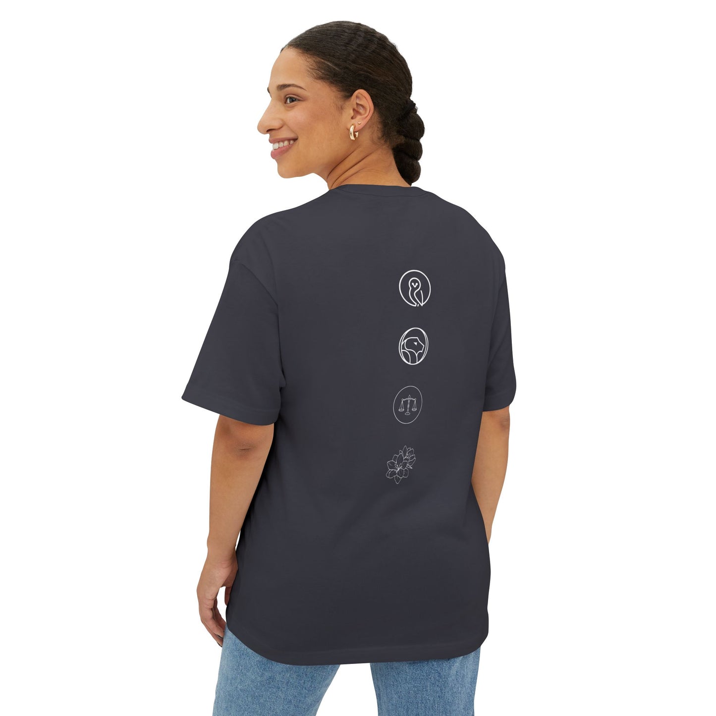 Unisex Oversized Boxy Tee - Wisdom, Courage, Justice, Temperance